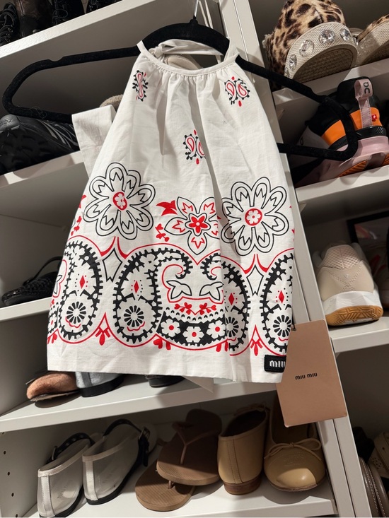 Miu Miu Tops - Miu Miu White halter top cotton bandana with Black and Red Floral Print